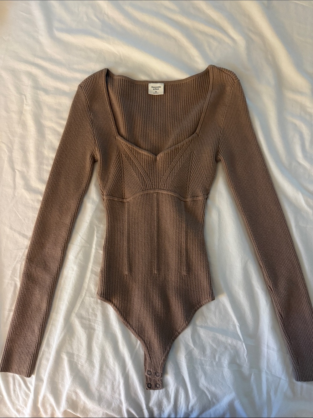 Abercrombie & Fitch Brown Ribbed V-Neck Bodysuit Sweater